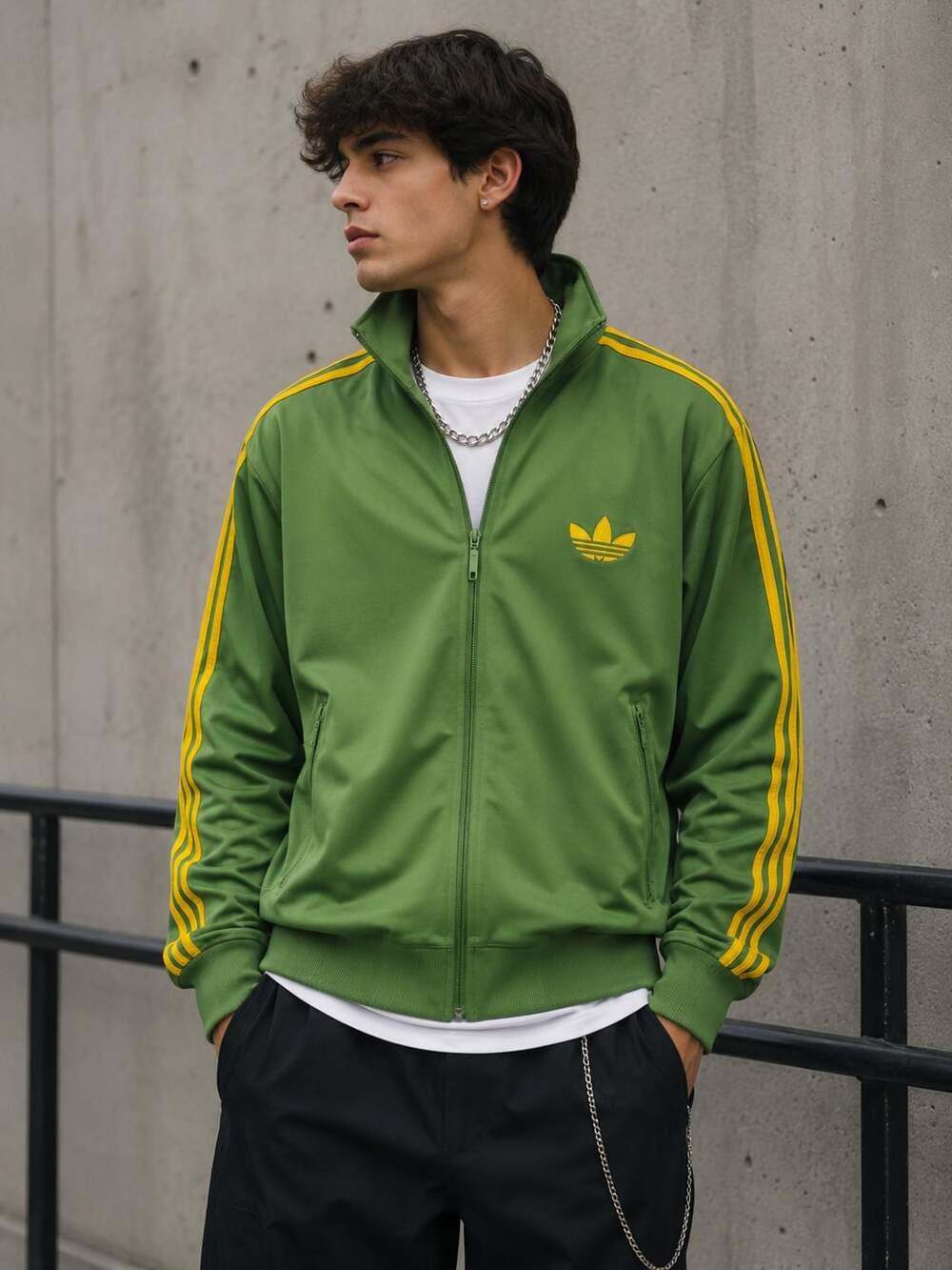 adidas Originals Green Yellow Trefoil Track Jacket XL Y2K Zip Up Retro 2009 - Picture 1 of 11